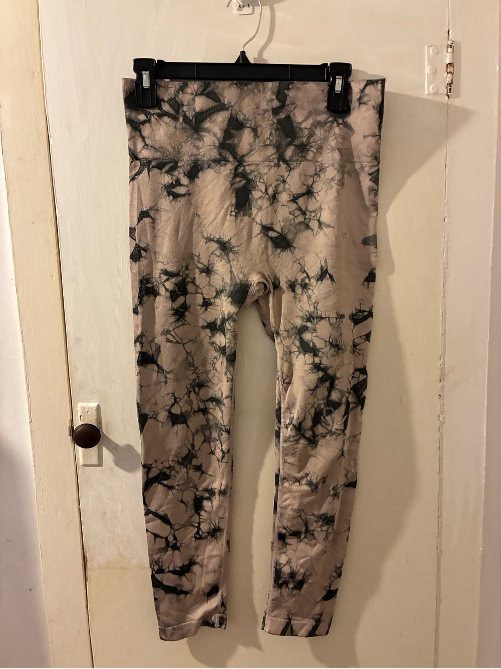 Women’s Gray/Black Tie Dye High Rise Ankle Leggings Large Stretch Spandex Knit
